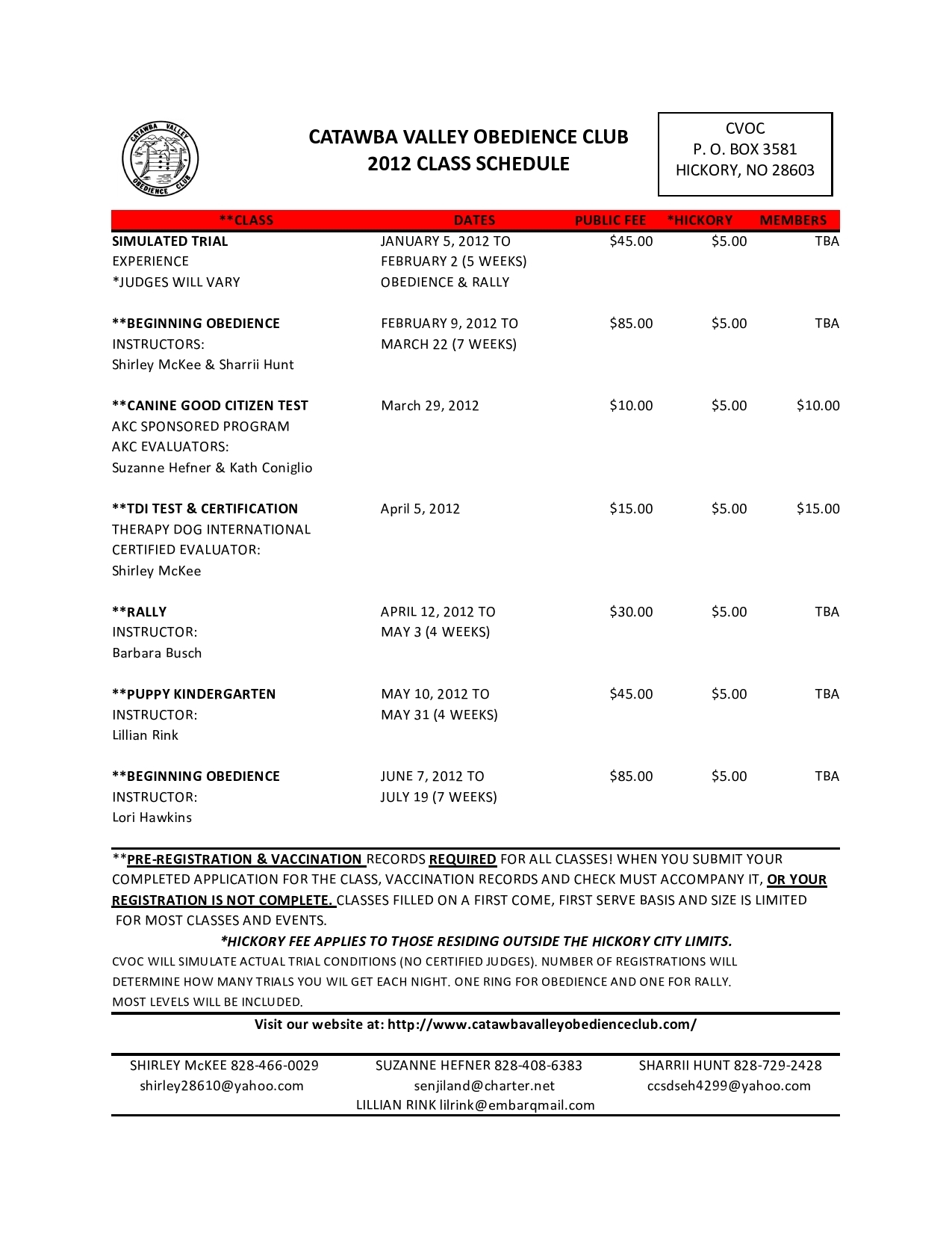 2012 class schedule pg 1